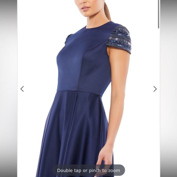 NWT Mac Duggal Women's Ieena High Neck Cap Sleeve Tea Length Dress sz 18 - Picture 3 of 10